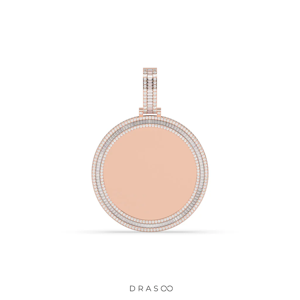 BAGUETTE AND ROUND DIAMOND ICED OUT PICTURE CHARM HIP HOP PENDANT