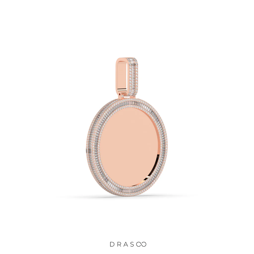 BAGUETTE AND ROUND DIAMOND ICED OUT PICTURE CHARM HIP HOP PENDANT