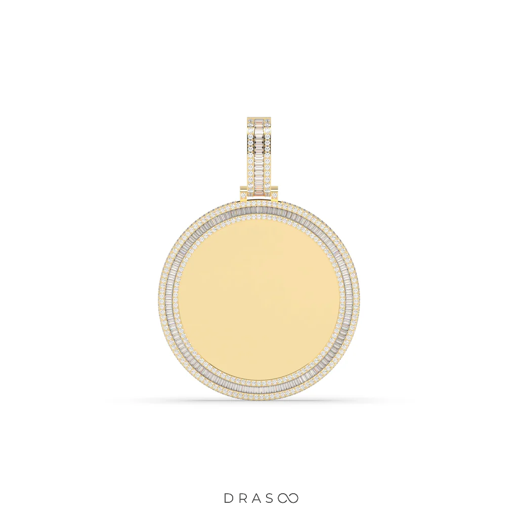 BAGUETTE AND ROUND DIAMOND ICED OUT PICTURE CHARM HIP HOP PENDANT