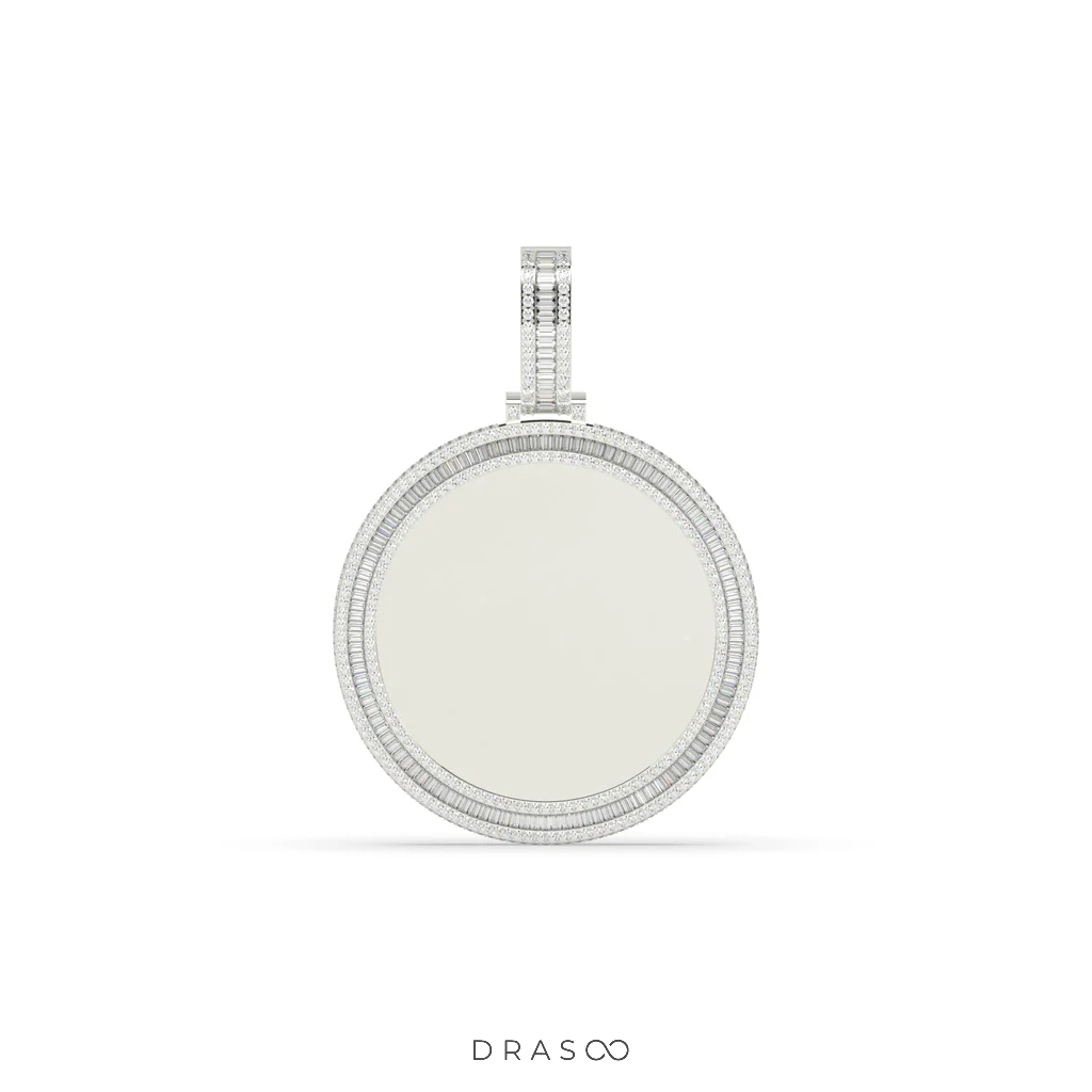 BAGUETTE AND ROUND DIAMOND ICED OUT PICTURE CHARM HIP HOP PENDANT