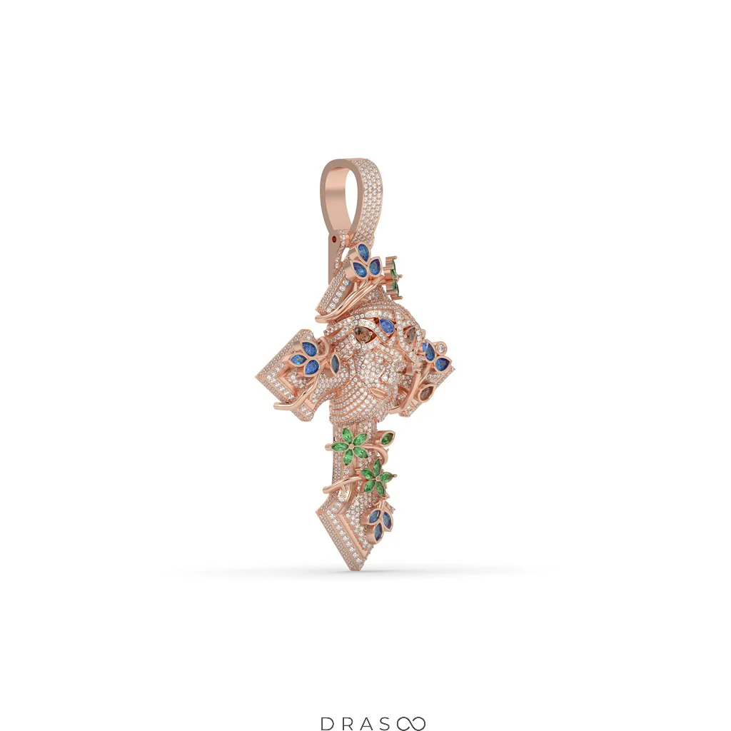 FANCY SHAPE GEMS STONE AND ROUND DIAMOND ICED OUT JESUS HIP HOP PENDANT