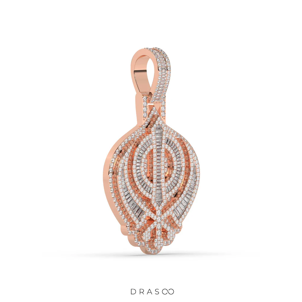 BAGUETTE AND ROUND DIAMOND ICED OUT HIP HOP PENDANT