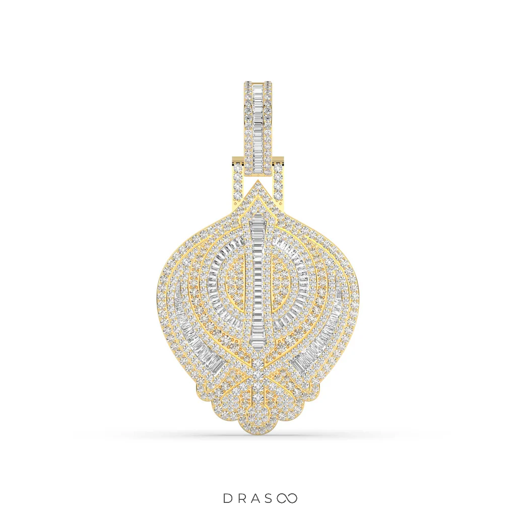 BAGUETTE AND ROUND DIAMOND ICED OUT HIP HOP PENDANT