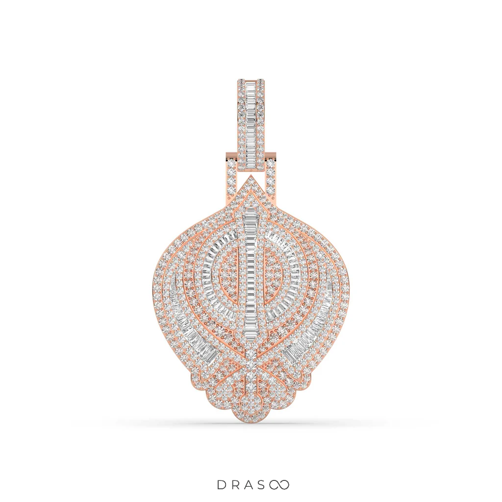 BAGUETTE AND ROUND DIAMOND ICED OUT HIP HOP PENDANT