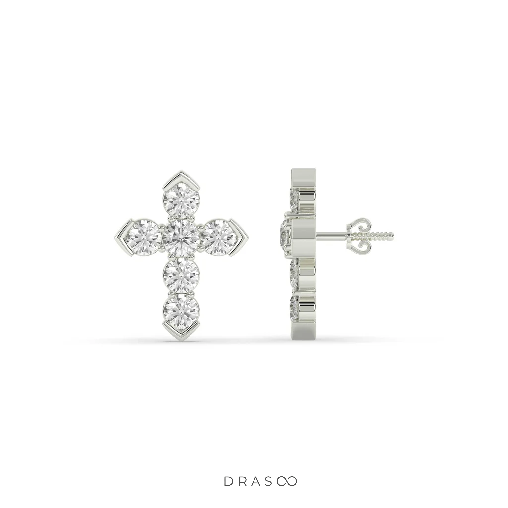 MINIMAL CROSS DIAMOND STUD EARRINGS
