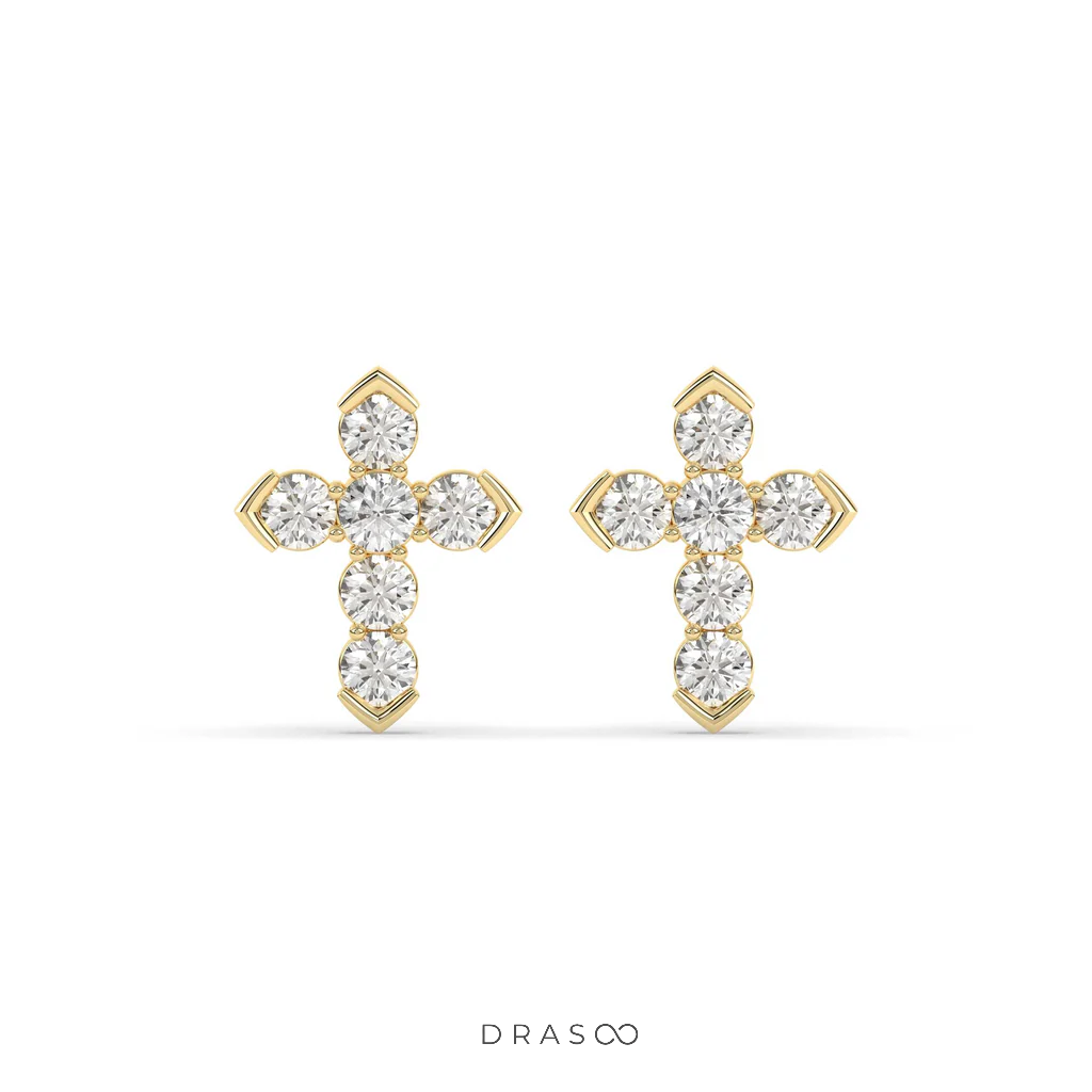 MINIMAL CROSS DIAMOND STUD EARRINGS