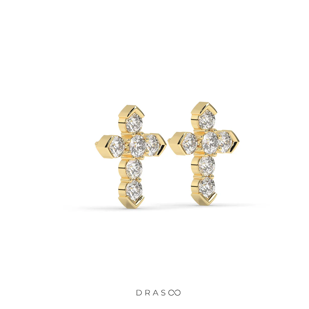 MINIMAL CROSS DIAMOND STUD EARRINGS