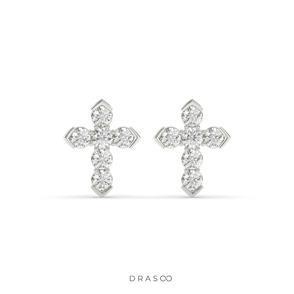 MINIMAL CROSS DIAMOND STUD EARRINGS