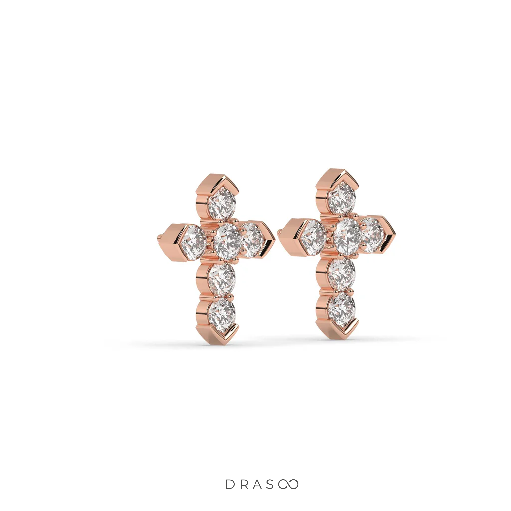 MINIMAL CROSS DIAMOND STUD EARRINGS