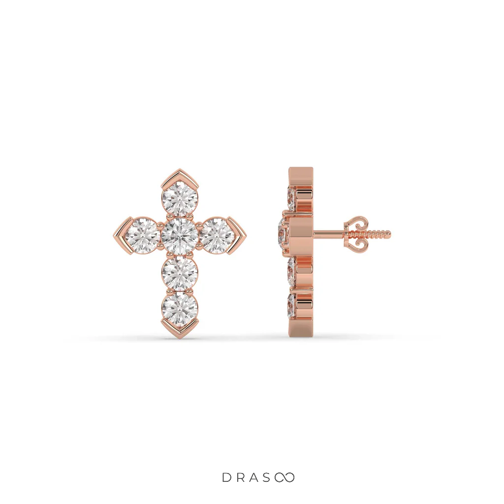 MINIMAL CROSS DIAMOND STUD EARRINGS