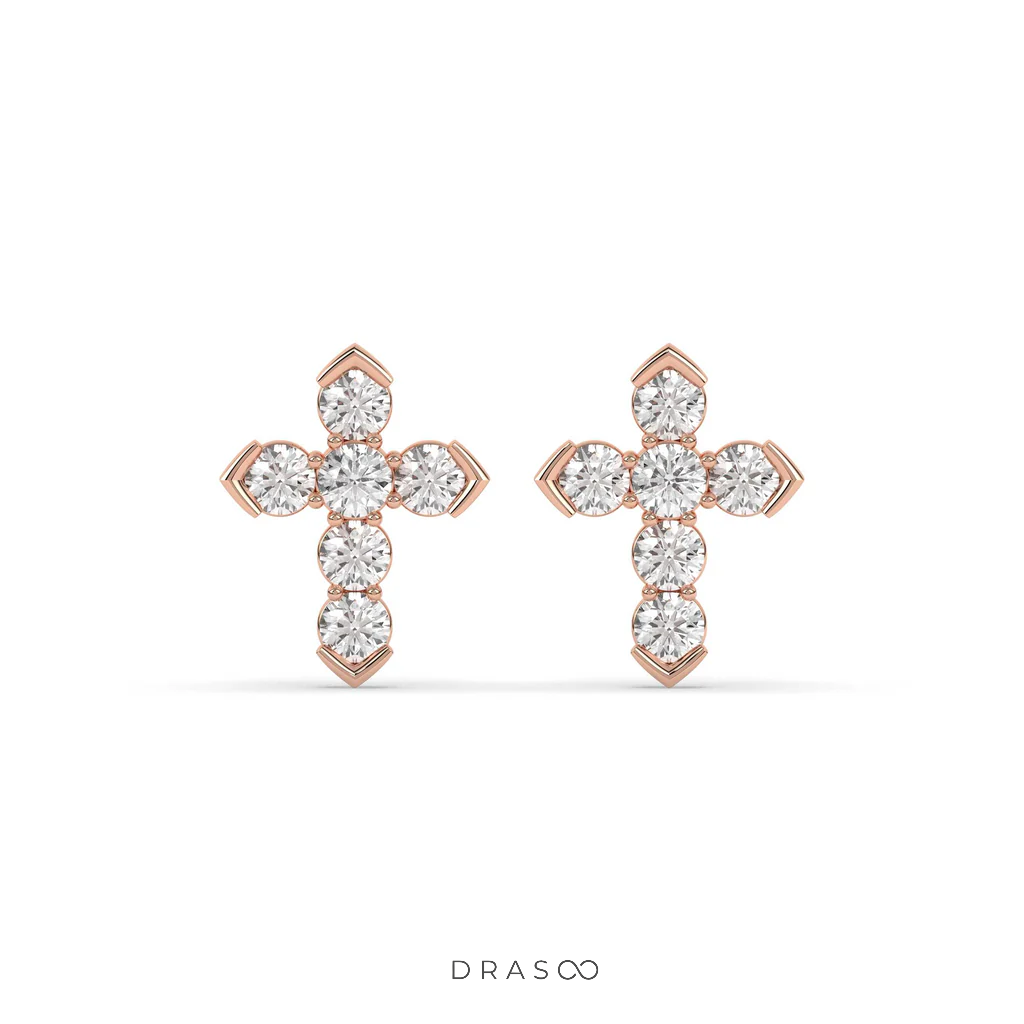 MINIMAL CROSS DIAMOND STUD EARRINGS