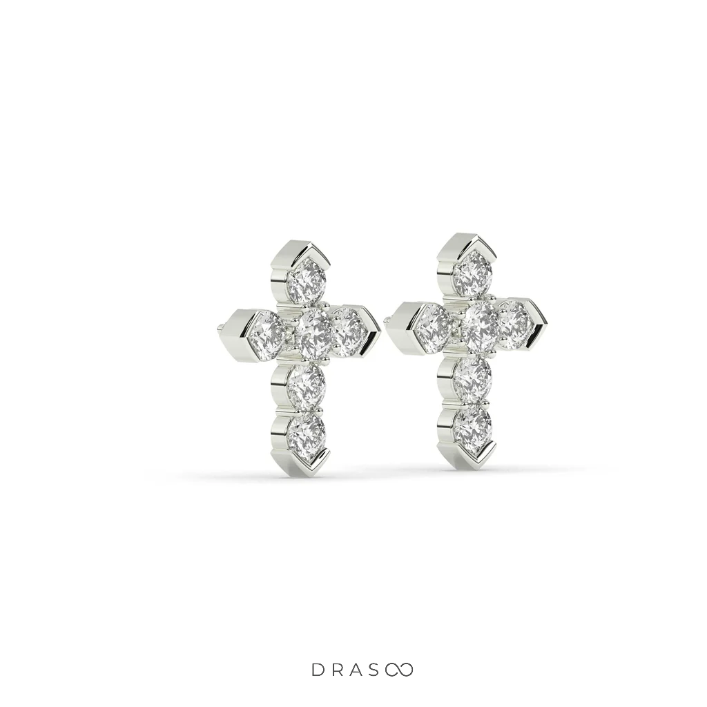 MINIMAL CROSS DIAMOND STUD EARRINGS