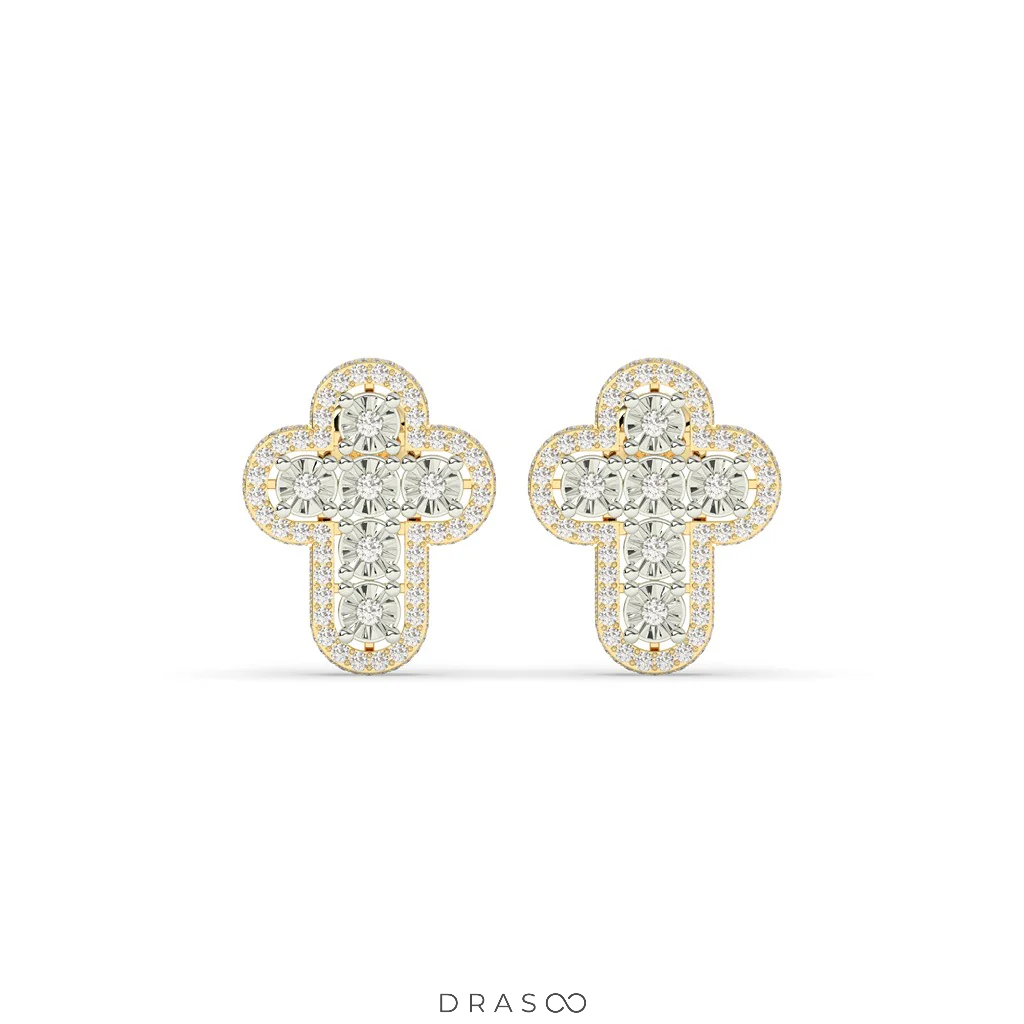 CLASSIC CROSS DIAMOND STUD EARRINGS