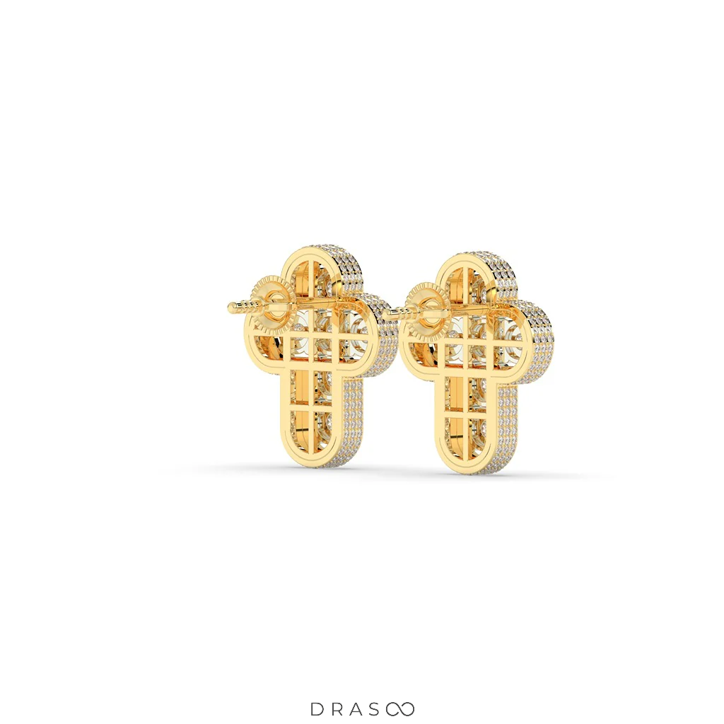 CLASSIC CROSS DIAMOND STUD EARRINGS