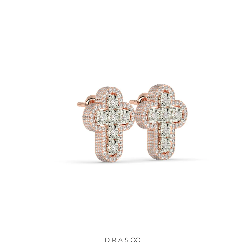 CLASSIC CROSS DIAMOND STUD EARRINGS