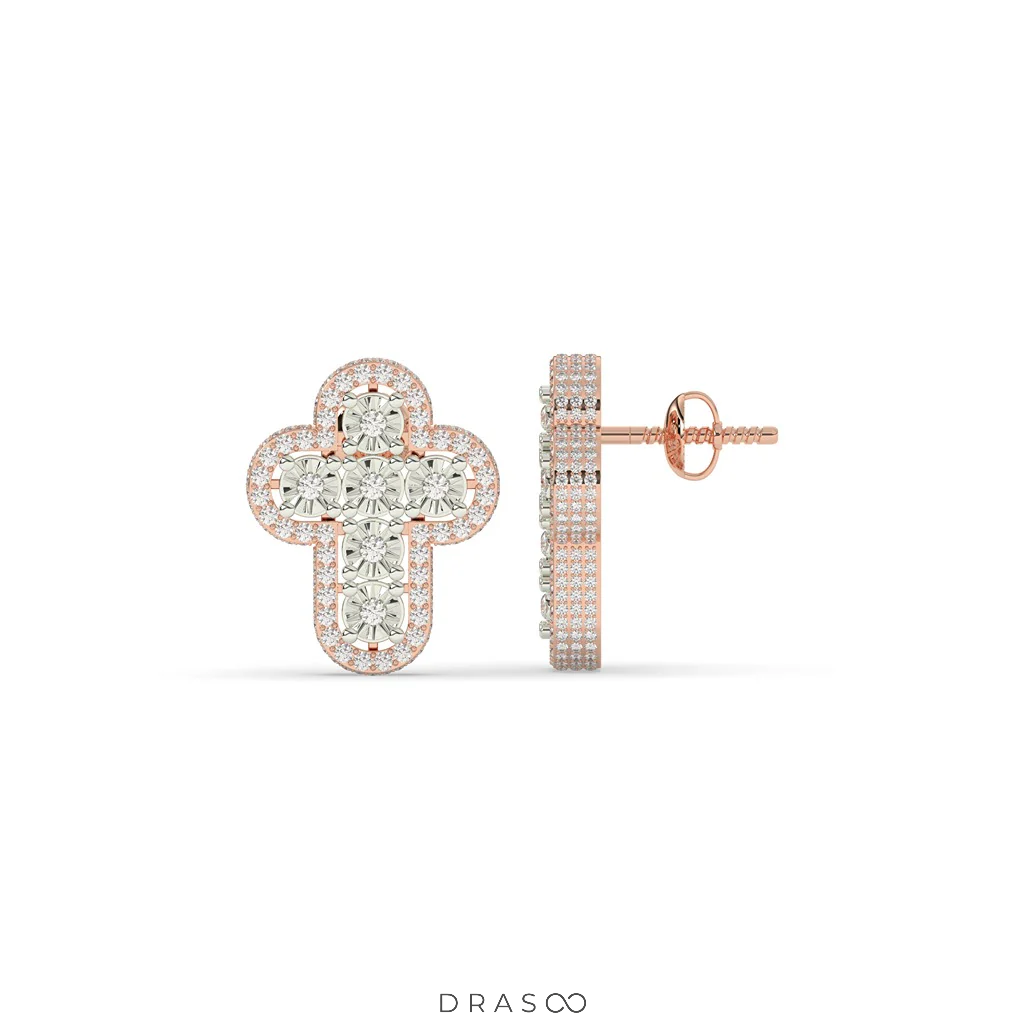 CLASSIC CROSS DIAMOND STUD EARRINGS