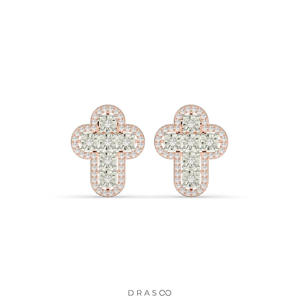 CLASSIC CROSS DIAMOND STUD EARRINGS