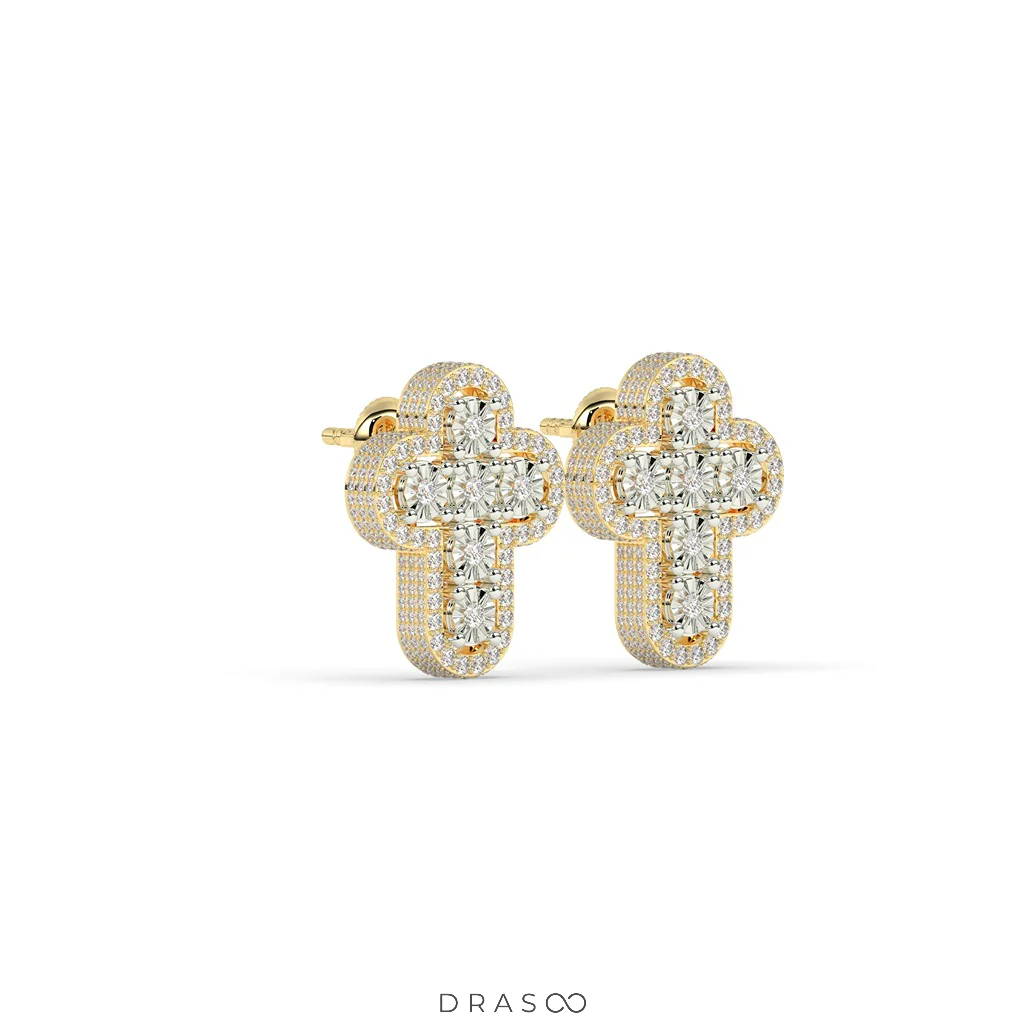 CLASSIC CROSS DIAMOND STUD EARRINGS