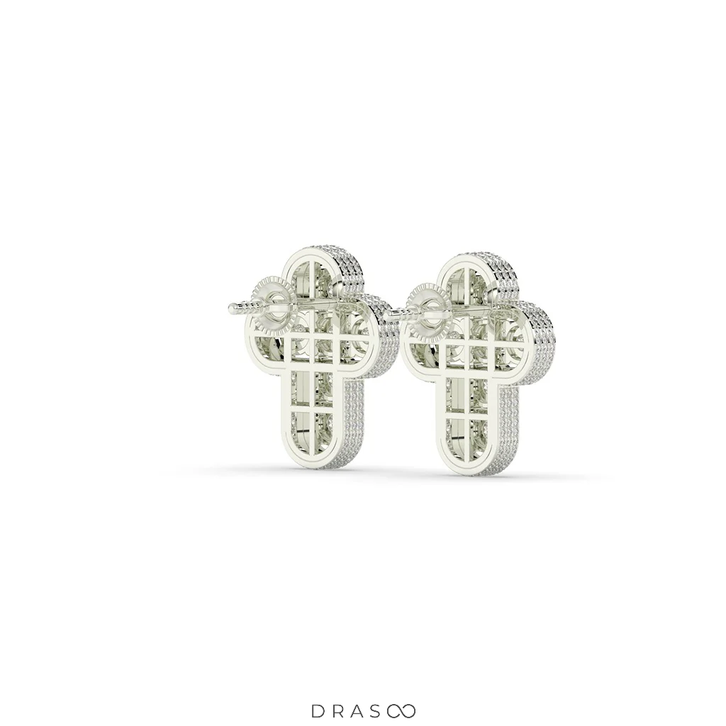 CLASSIC CROSS DIAMOND STUD EARRINGS