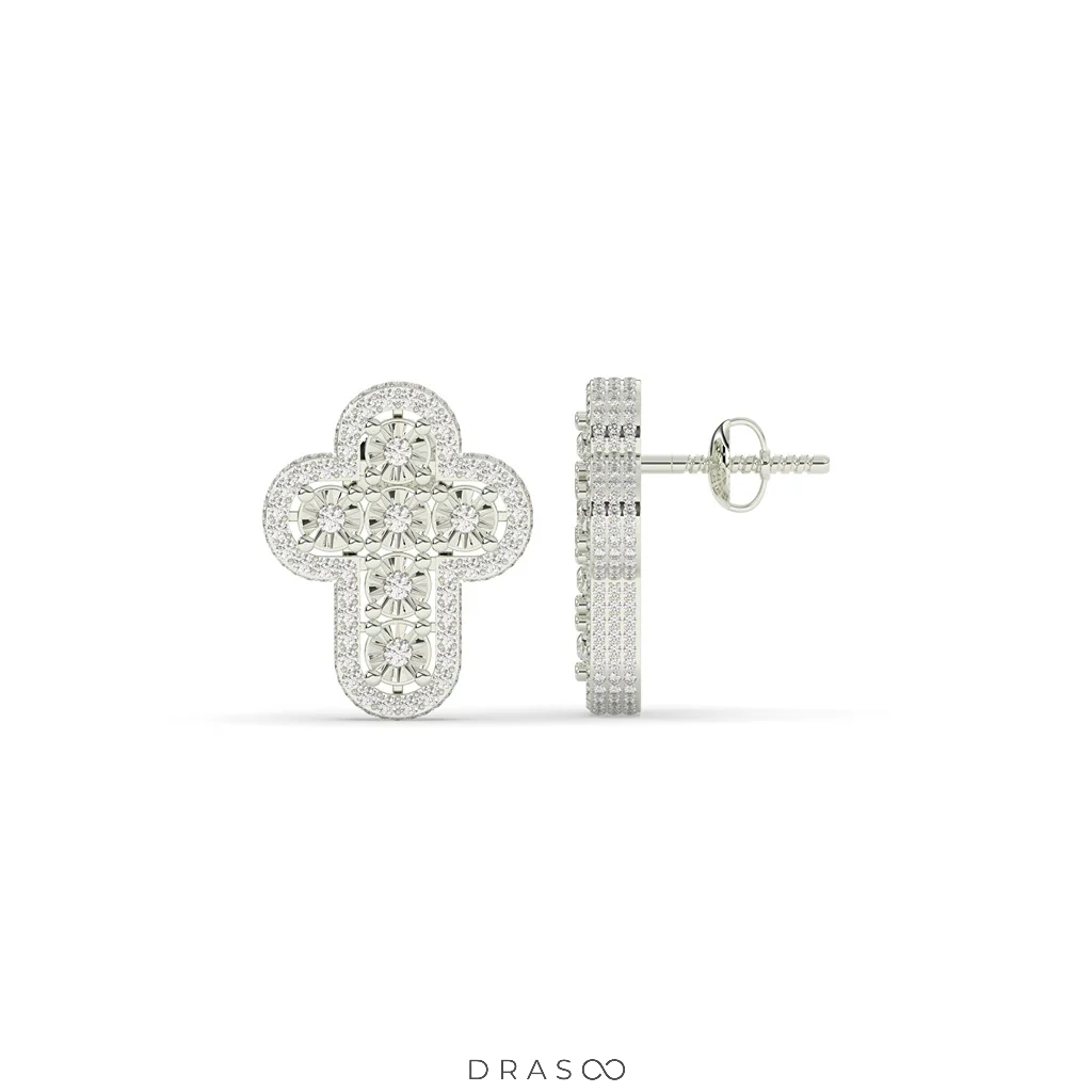 CLASSIC CROSS DIAMOND STUD EARRINGS