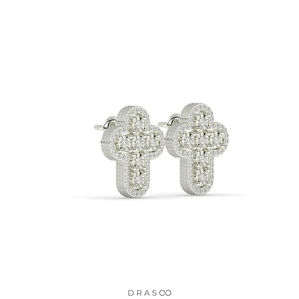 CLASSIC CROSS DIAMOND STUD EARRINGS