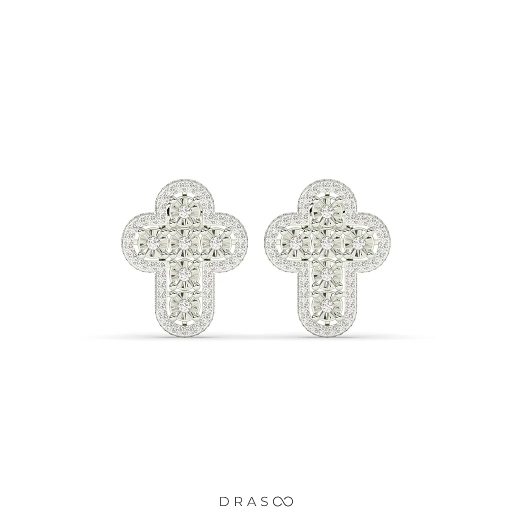 CLASSIC CROSS DIAMOND STUD EARRINGS