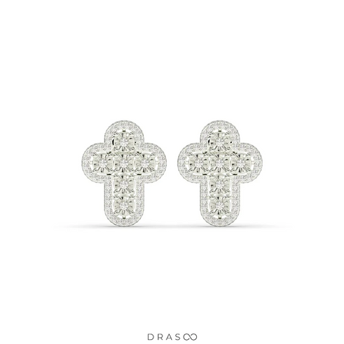 CLASSIC CROSS DIAMOND STUD EARRINGS