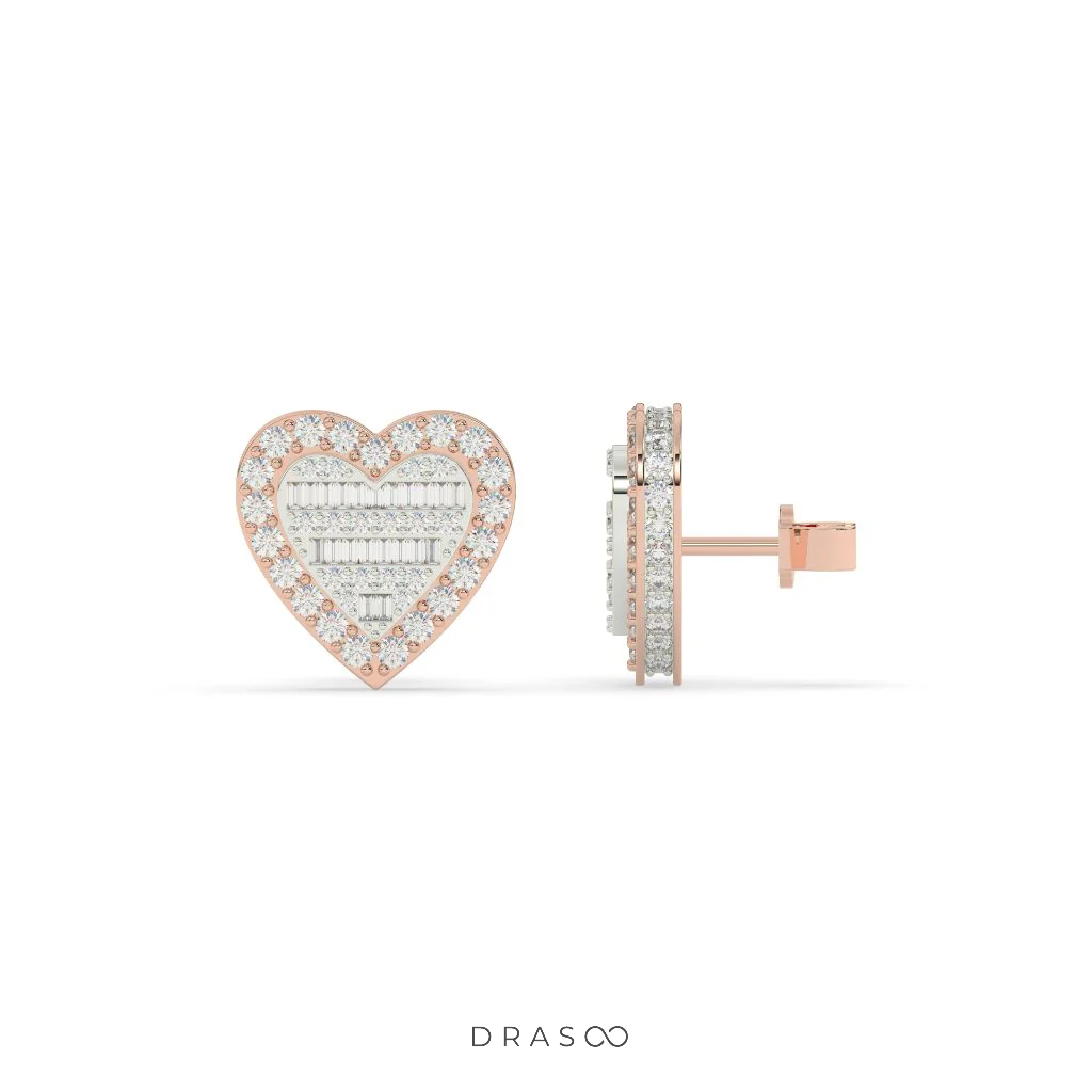 HEART SHAPE DIAMOND STUD EARRINGS