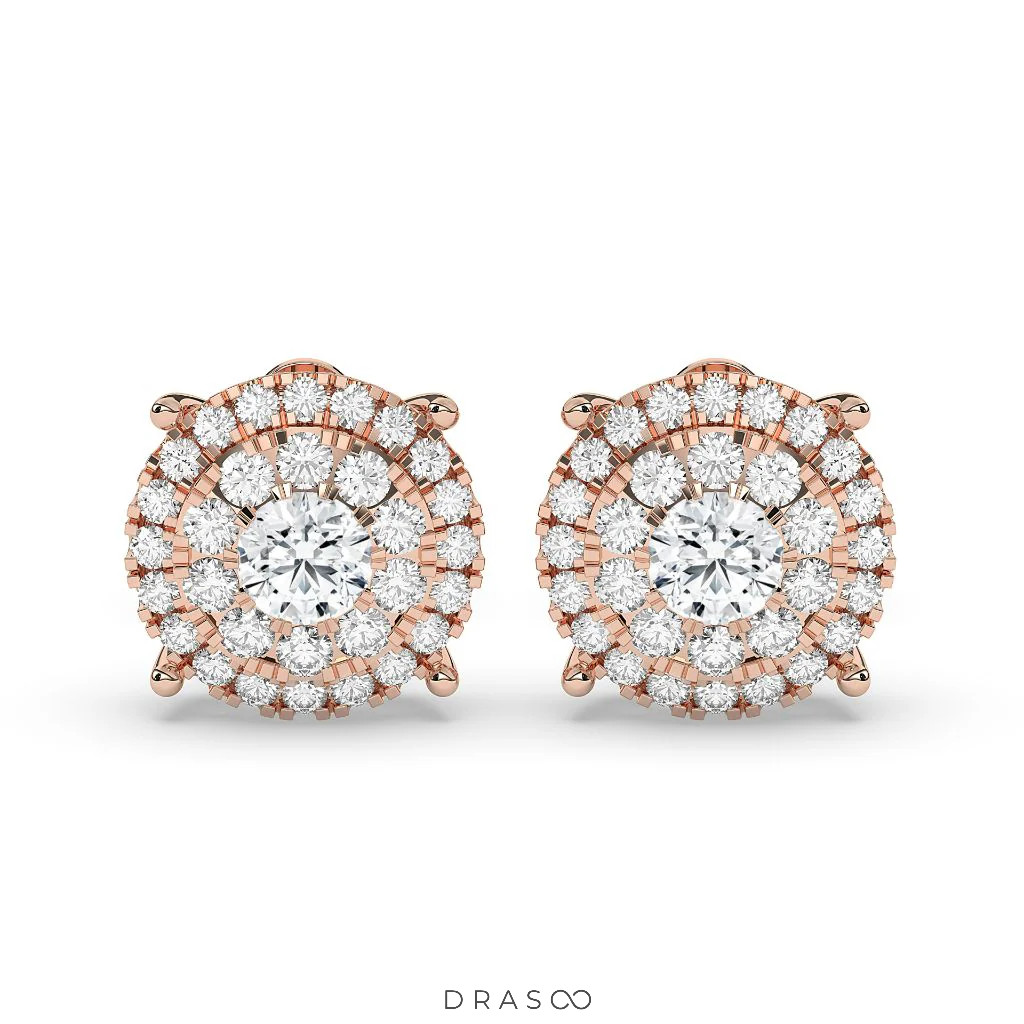 LUXURY HALO DIAMOND STUD EARRINGS