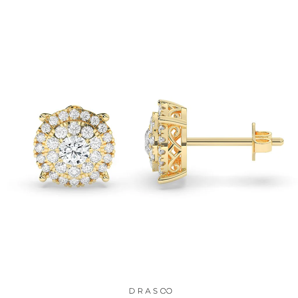 LUXURY HALO DIAMOND STUD EARRINGS