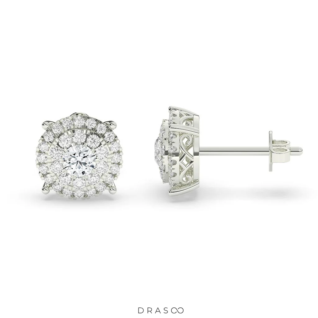 LUXURY HALO DIAMOND STUD EARRINGS