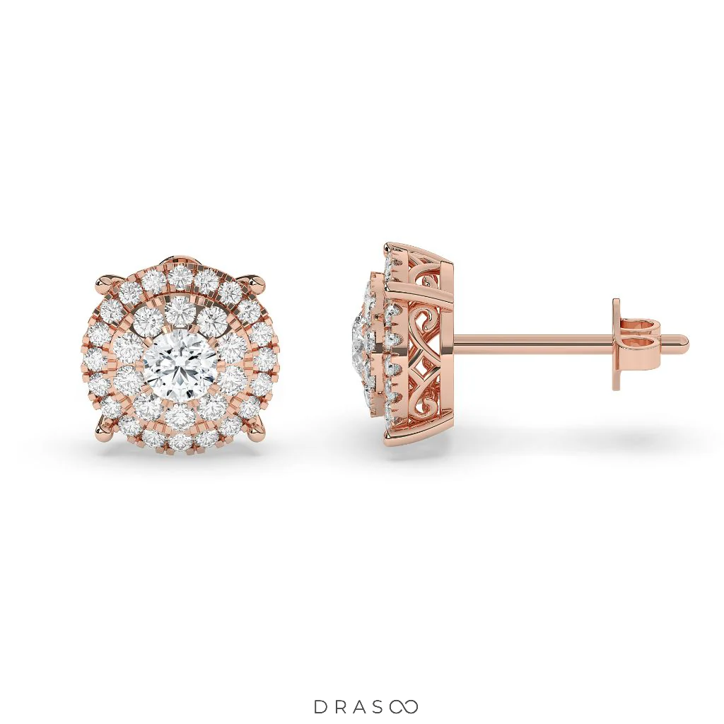 LUXURY HALO DIAMOND STUD EARRINGS