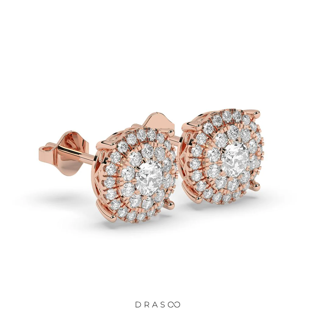 LUXURY HALO DIAMOND STUD EARRINGS