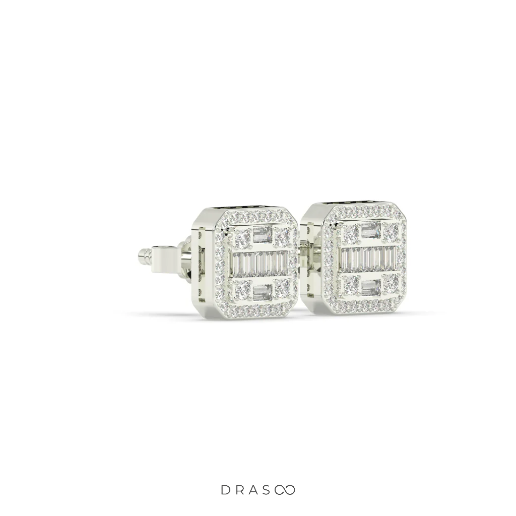 BAGUETTE GRID STUD EARRINGS