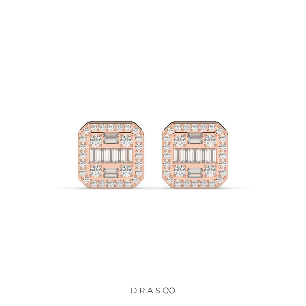 BAGUETTE GRID STUD EARRINGS