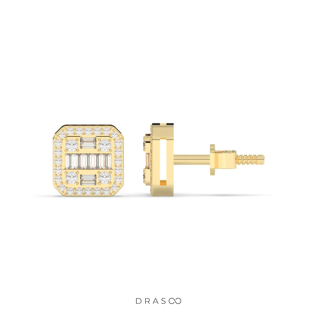 BAGUETTE GRID STUD EARRINGS