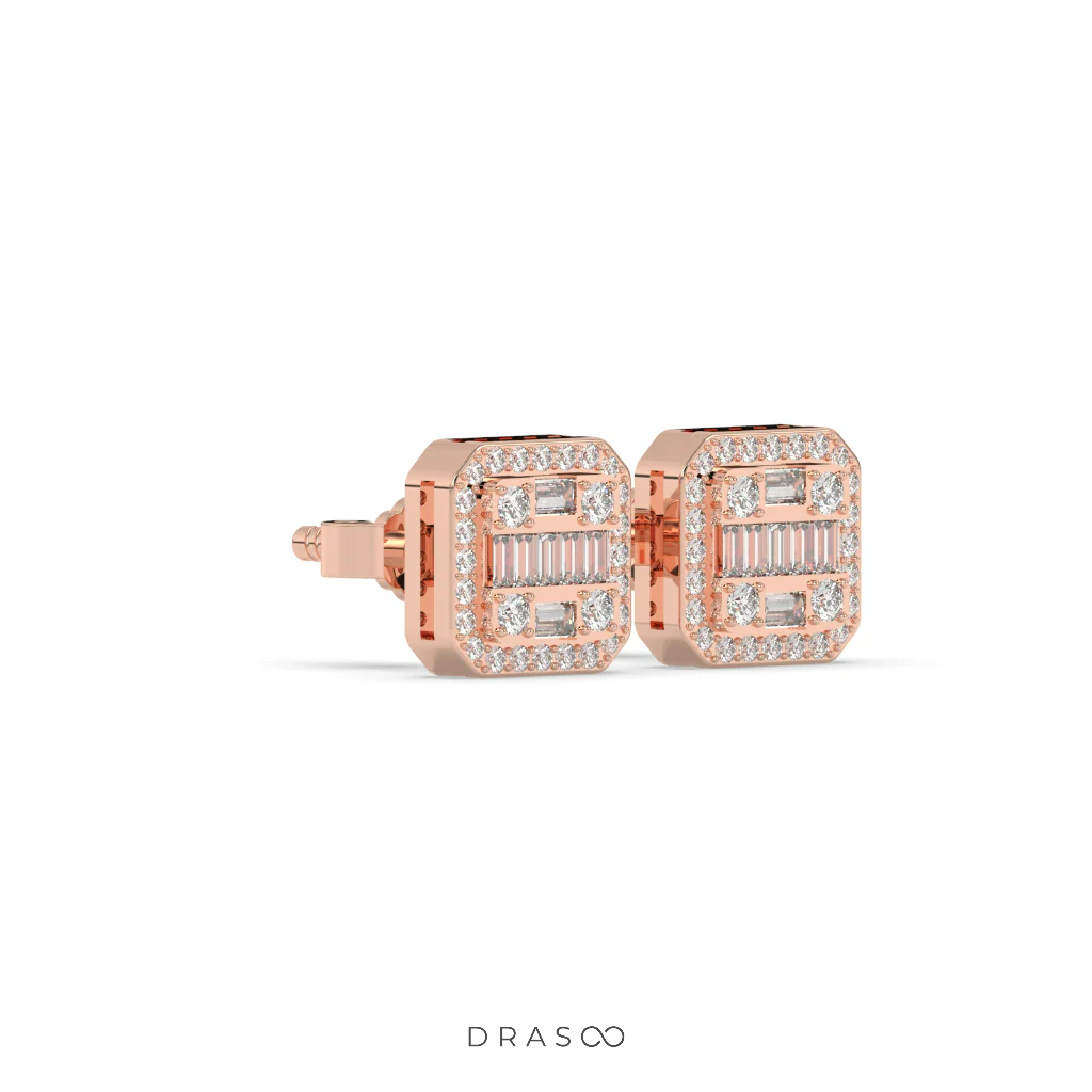 BAGUETTE GRID STUD EARRINGS