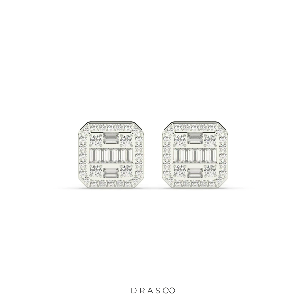 BAGUETTE GRID STUD EARRINGS