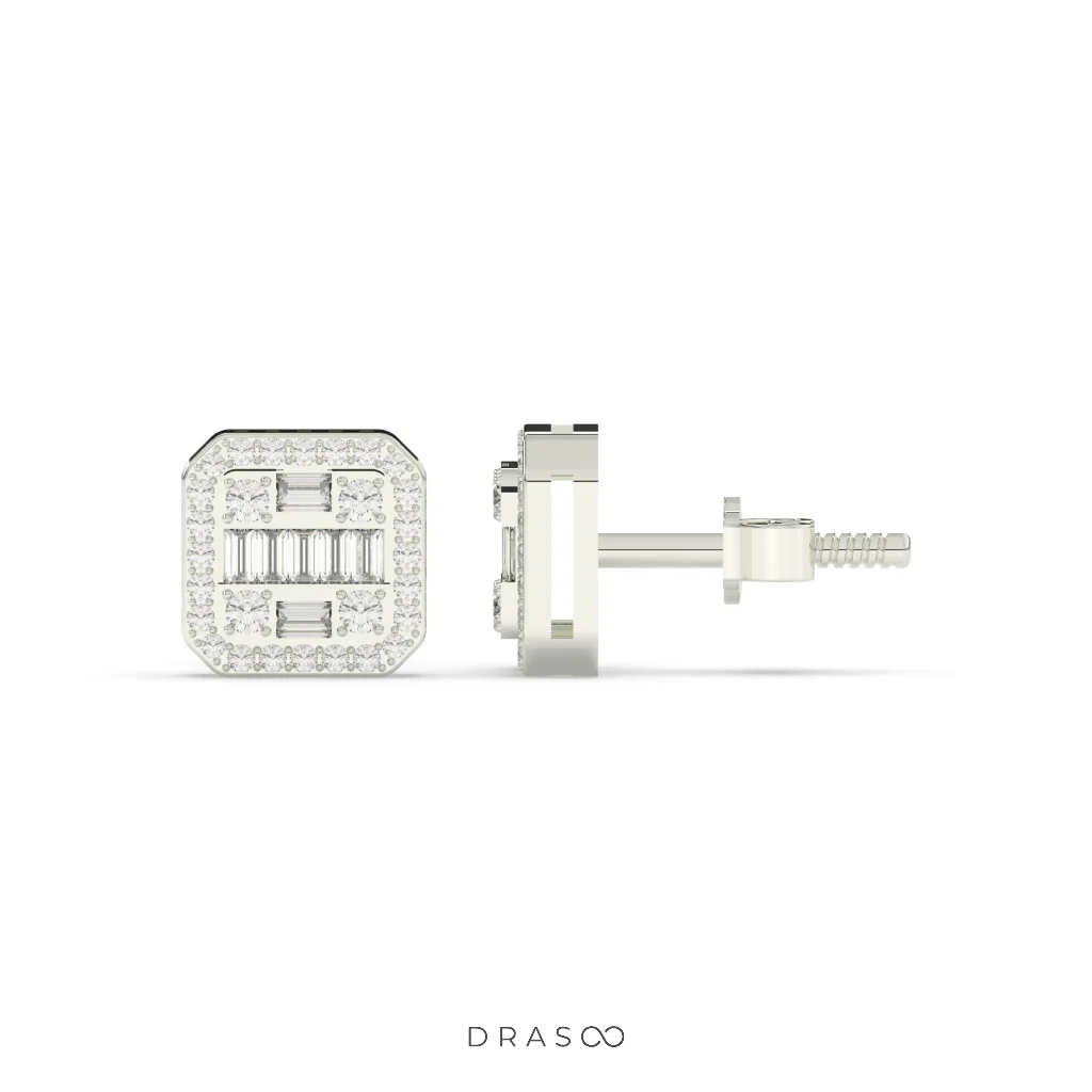 BAGUETTE GRID STUD EARRINGS