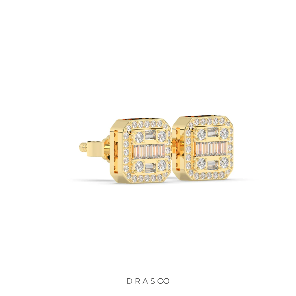 BAGUETTE GRID STUD EARRINGS