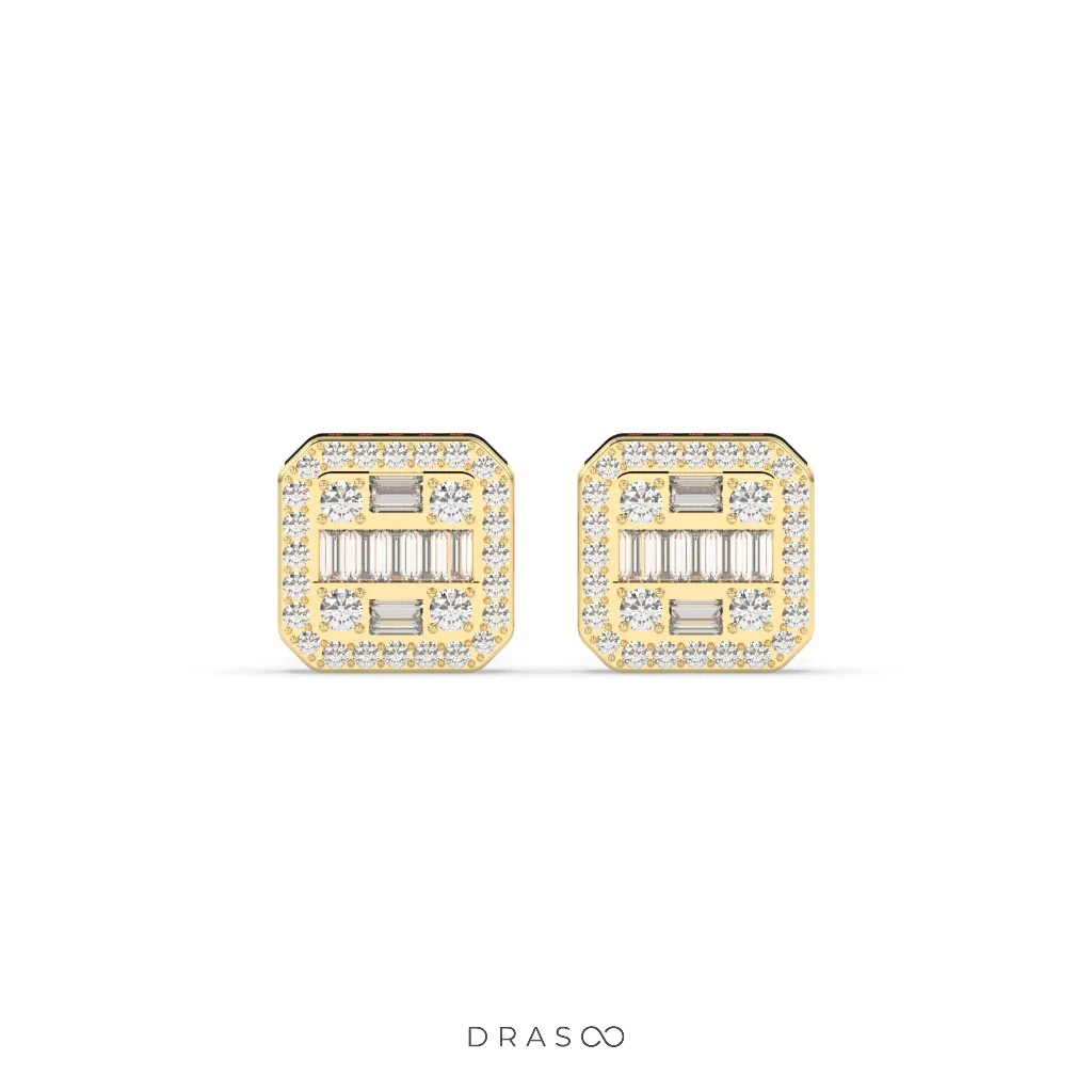 BAGUETTE GRID STUD EARRINGS
