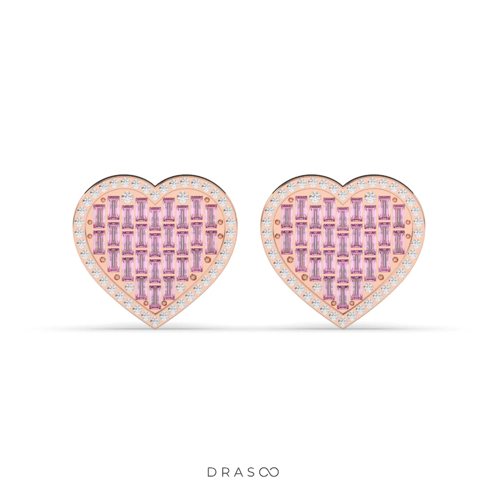 PINK HEART DIAMOND LOVE STUDS