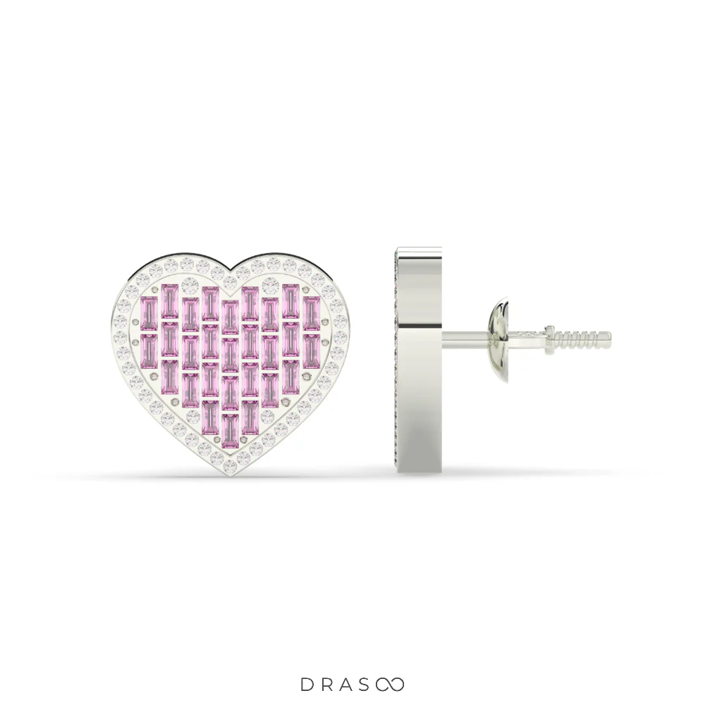 PINK HEART DIAMOND LOVE STUDS