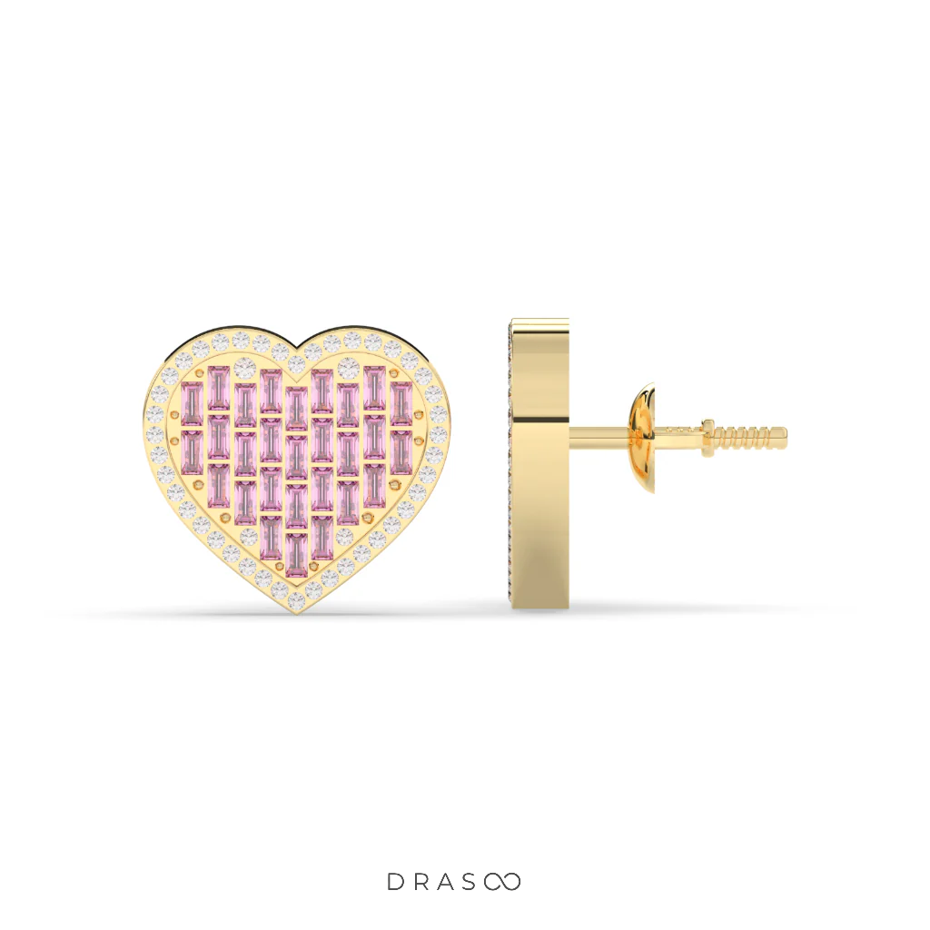 PINK HEART DIAMOND LOVE STUDS