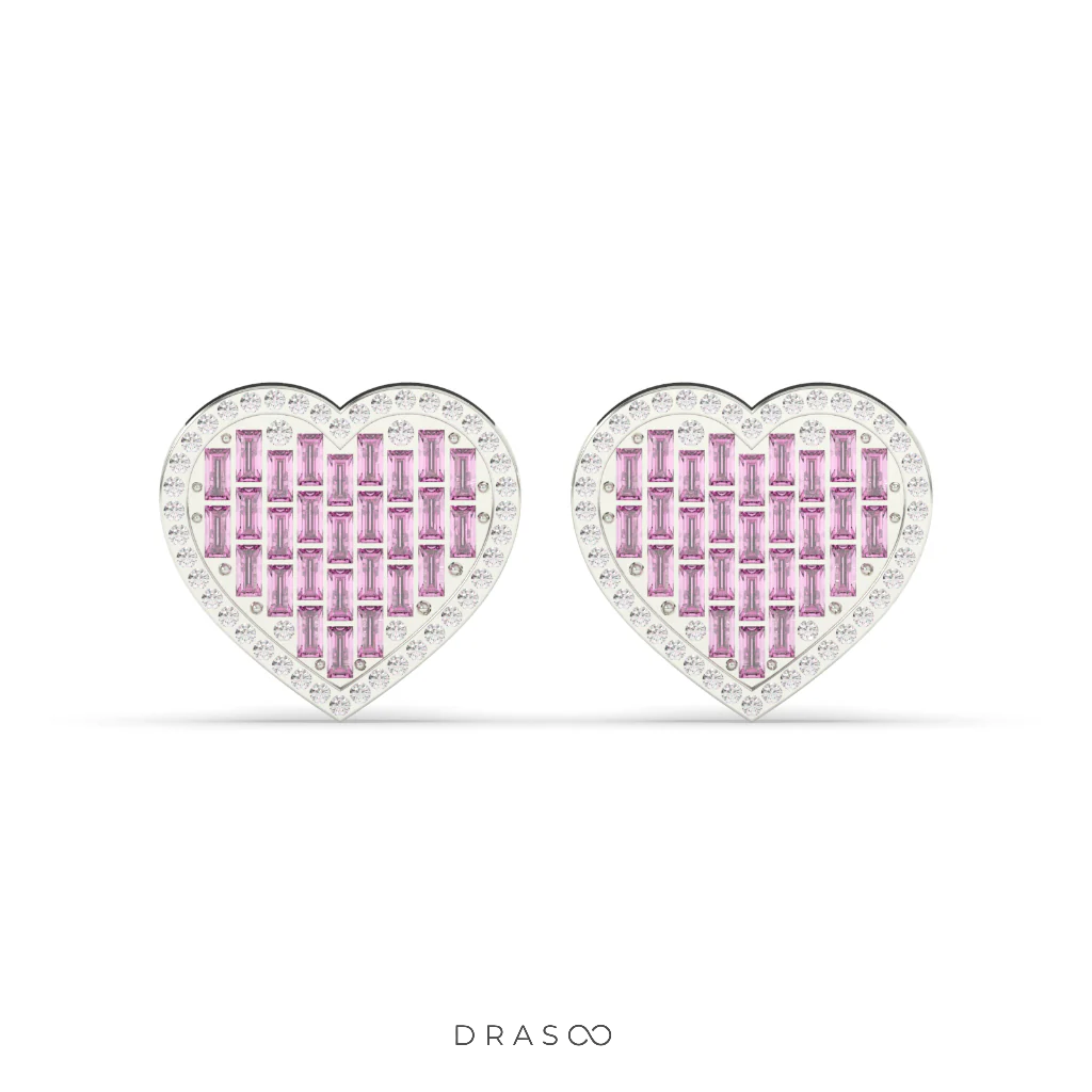 PINK HEART DIAMOND LOVE STUDS