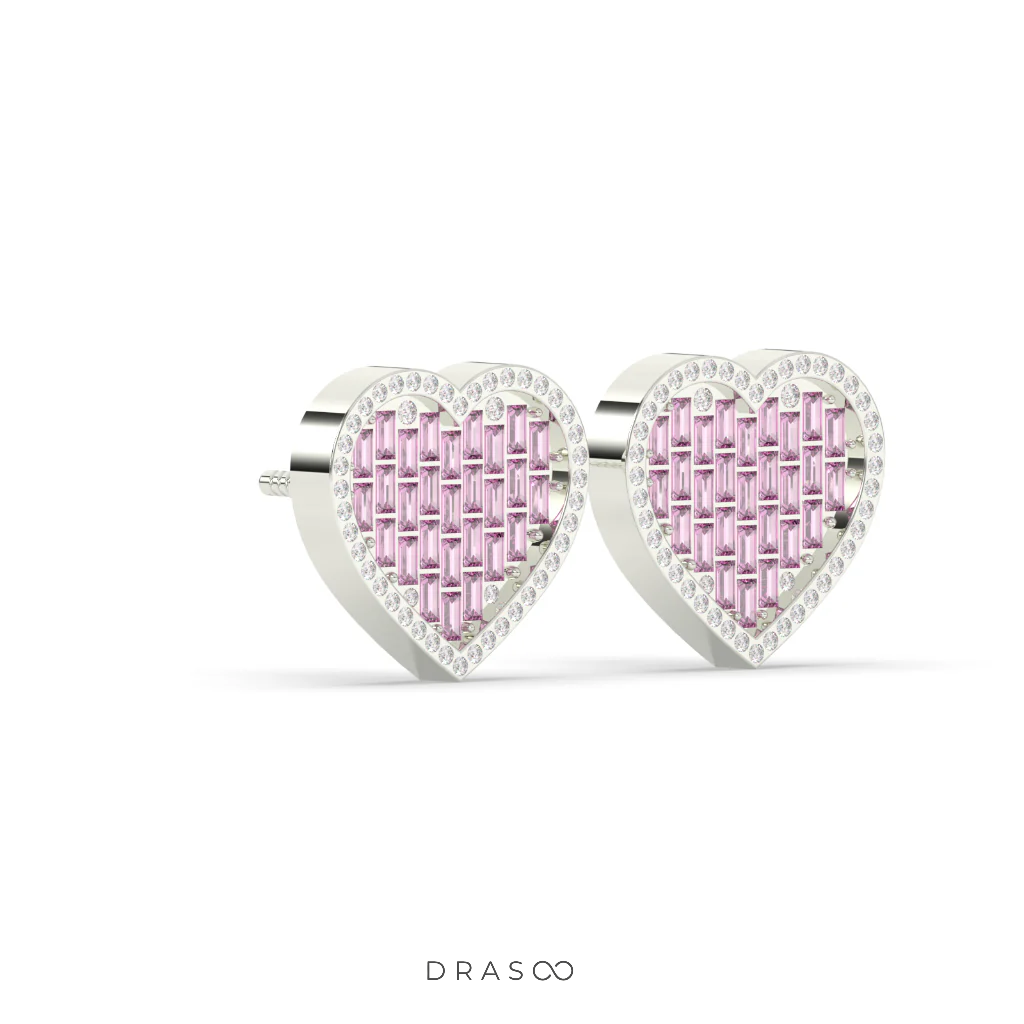 PINK HEART DIAMOND LOVE STUDS