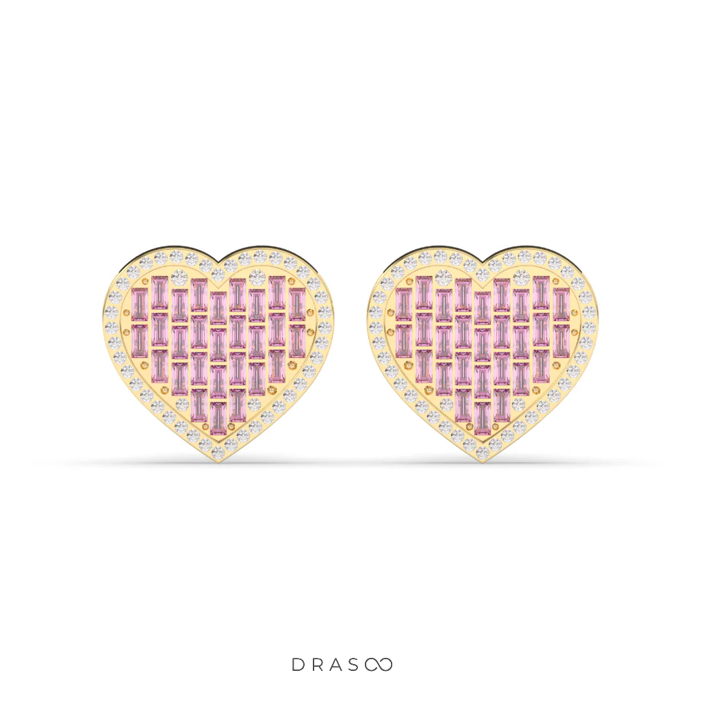 PINK HEART DIAMOND LOVE STUDS