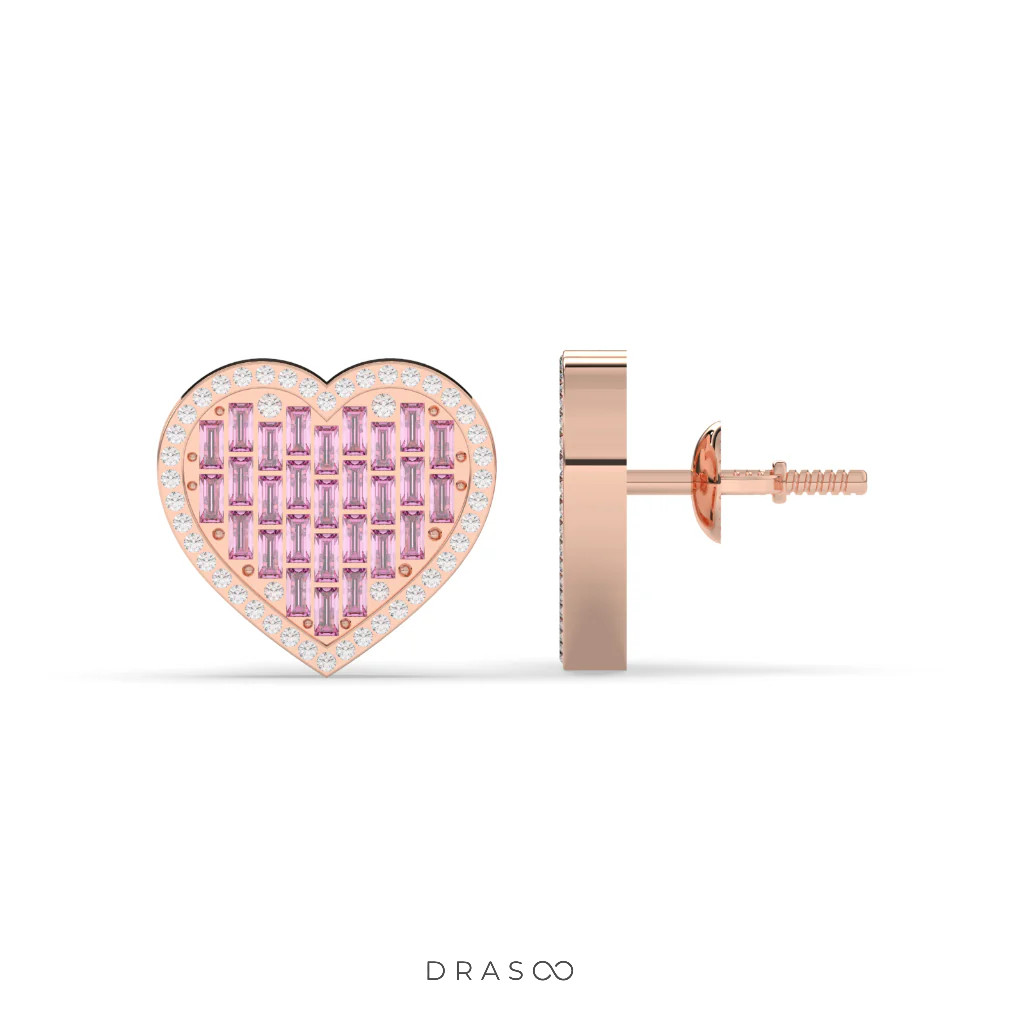 PINK HEART DIAMOND LOVE STUDS