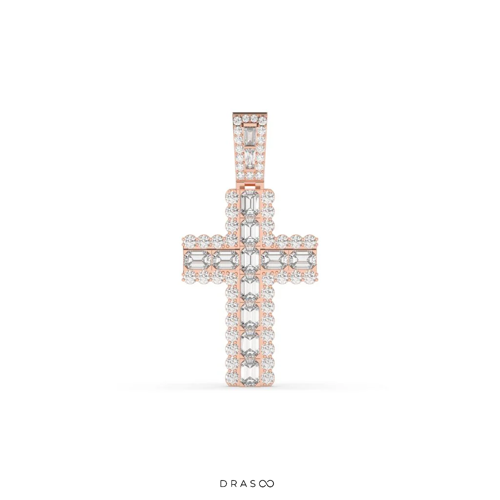 BAGUETTE AND ROUND ICED OUT PENDANT