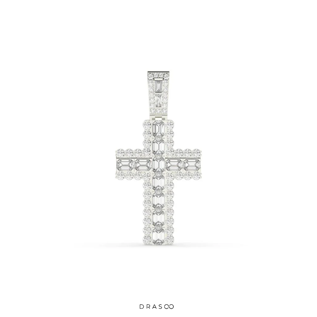 BAGUETTE AND ROUND ICED OUT PENDANT